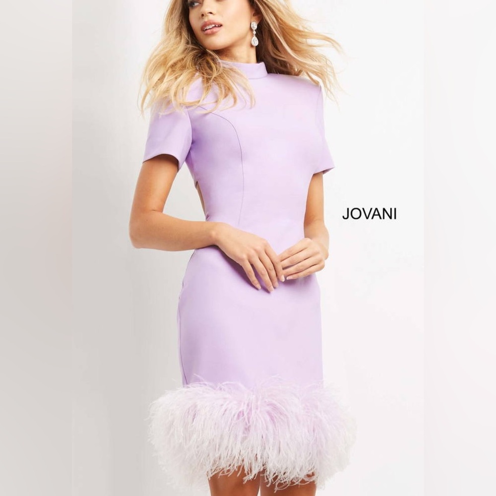 Lilac High Neck Feather-Trim Dress